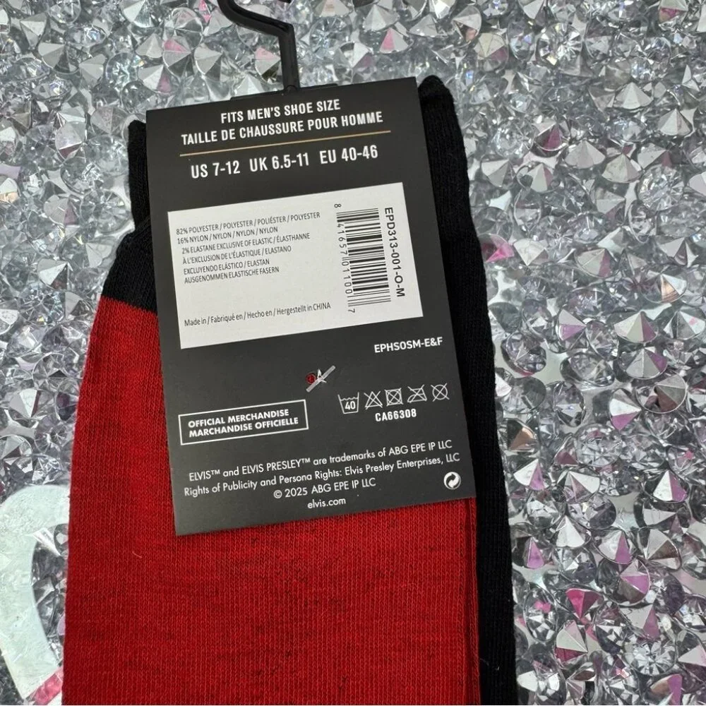 Elvis Presley socks singing dance red white Men's Black socks one size fits all